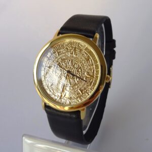 Hodinky s pozlaceným ciferníkem Aztécký kalendář